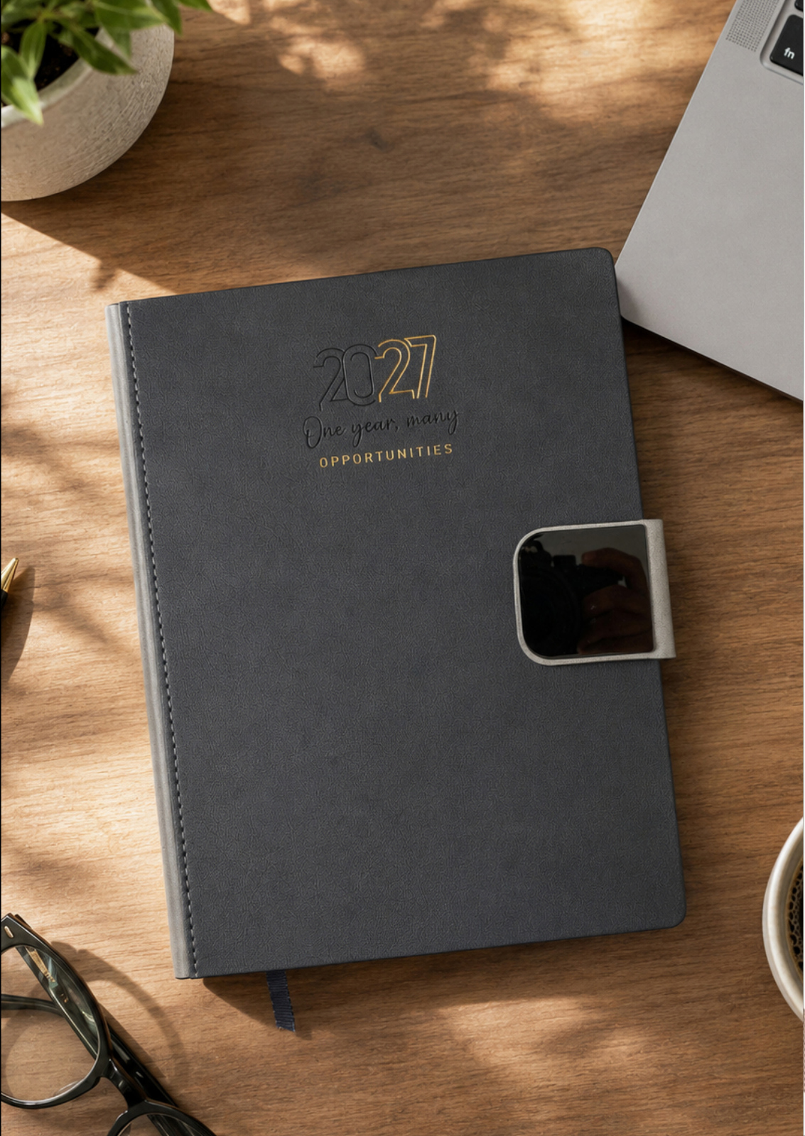 V-509 Charcoal Slate Luxury Foil-Stamped Executive Diary